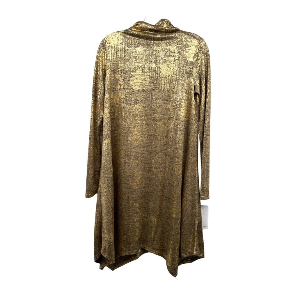 Fever Womens Gold Metallic Sheer Shift Dress Turtleneck Long Sleeve Small New